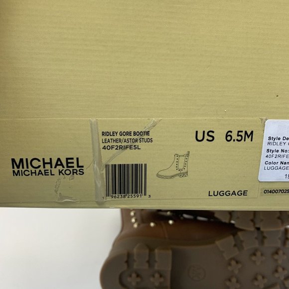 Michael Kors Ridley Gore Bootie Women's‎ 6.5M Luggage Leather Astor Studs S0488 - Picture 6 of 7